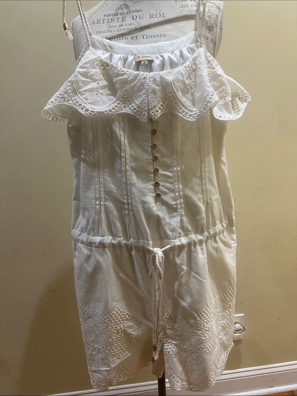 Daniel Cremieux White Eyelet Tassel Drawstring Shorts Romper